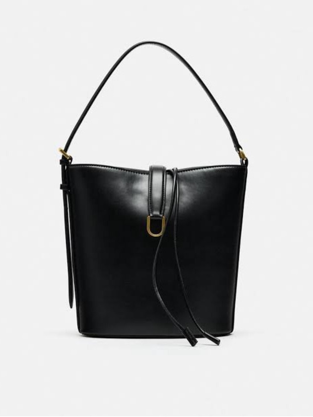 Zara Black Faux Leather Bucket Bag Gold Hardware Ref 6284/410/800